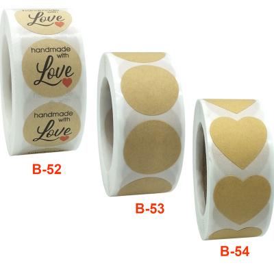 China Waterproof Customized Gift Packaging DIY Adhensive Round Kraft Paper Heart Individualization Labels Stickers for sale