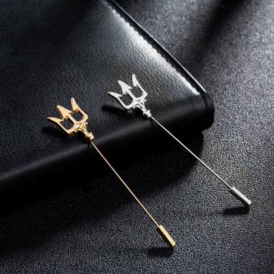 China Fashionable High End Trident Suits Long Brooch Jewelry Lapel Type Pins Brooch Pins For Men for sale