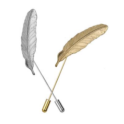 China Fashionable Brooch Men's Jewelry Leaf Shaped Metal Brooches Accessories Suits Feather Brooch Pins For Sale for sale