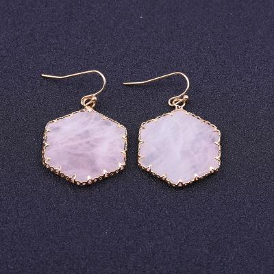 China 2021 FASHIONABLE new natural stone flake hexagonal lace sharpening kc gold plated copper hook earrings for sale