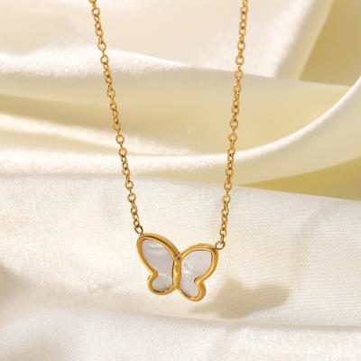 China Fashion Trendy Shell Butterfly Stainless Steel 14k White Gold Plated Pendant Necklace Chain Wholesale for sale