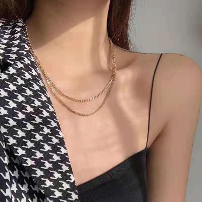 China Fashionable Personalized Europe and America Wear 14k Layered Double Gold Plated Cuba Chain Necklace Stainless Steel for sale