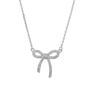 China Fashion 2021 Trendy Ladies Cubic Zirconia Bowknot Clavicle Chain s925 Sterling Silver Jewelry Necklace For Women for sale