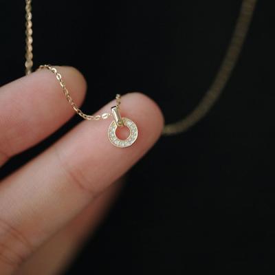 China FASHIONABLE Full Diamond 14K Gold Plated Mini Circle Pendant Necklace Simple S925 Sterling Silver Korean Version for sale