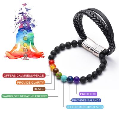 China European and American Fashion Volcanic Natural Crystal Stone Lava Hot Selling Jewelry Leather Bracelet for sale