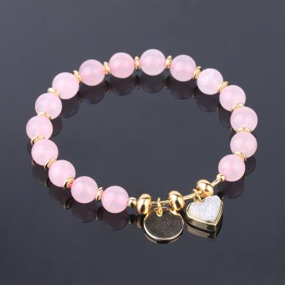 China FASHIONABLE Jewelry Natural Crystal Stone Gold Plated Natural Stone Bead Love Elastic Adjustable Bracelet for sale