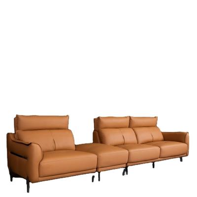 China (Other)Adjustable Modern L Shape Sofa Set Orange Leather Sofa Corner Couches Stool Living Room Couch Home Furniture for sale