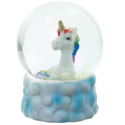 China Other Custom Shaped Blue Christmas Snow Globe Resin Unicorn Wedding Water Globe for sale