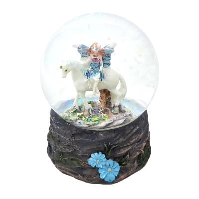 China Other Factory Direct Fairy Unicorn Water Fairy Globe Custom Folk Crafts Resin Snow Globe for sale