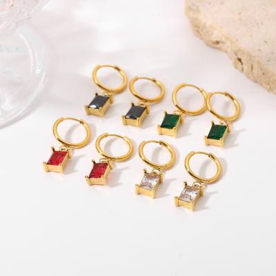 China Stainless Steel Square Zircon Earring Lead Free Nickel Free 18K Gold Plated Emerald Earrings Trendy Women Jewelry for sale