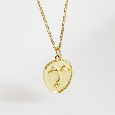 China Design Abstract Unique Face 925 Sterling Silver Necklace Jewelry Women Light Luxury Lead Free Nickel Free 18K Gold Plated Necklaces for sale