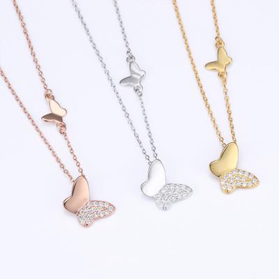 China TRENDY Butterfly Rose Gold Jewelry Necklace Butterfly Clavicle Chain Necklace 925 Sterling Silver 18K Gold Pendant for sale