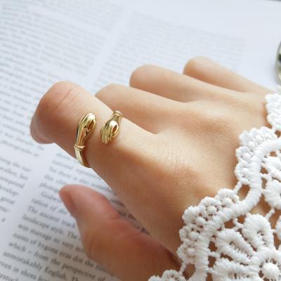 China Retro 925 Sterling Silver Ring Jewelry Women Unique Design 18K Gold Plated Trendy Fashionable Embrace Rings for sale