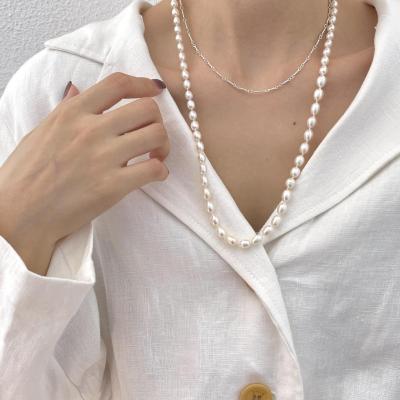 China Long Pearl Necklace Lead Free Nickel Free Sterling Silver 925 Trendy Freshwater Jewelry for sale