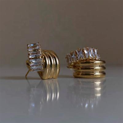 China Exquisite Lead Free Nickel Free Zircon Metal Gold Stud Earrings for sale