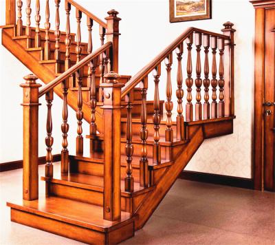 China Home / Commercial Building Affordable Solid Wood Material Staircase With Wood Railing Design for sale