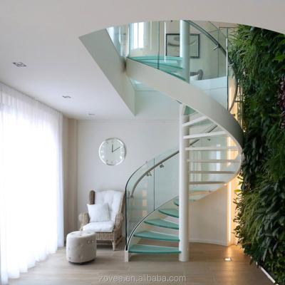 China Home House / Indoor Commercial Building Morden Prefab Glass Spiral Stairs Price for sale