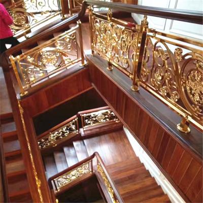 China Customized Decorative Stainless Steel Gold Color Stair Railing Design Luxury Wood Indoor Balusters Handrails for sale