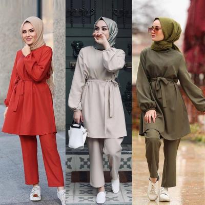 China 2022 New Arrival Spandex Abaya Muslim Polyester/Women Tops And Pants Dubai Turkey Islamic Clothing Dress Sets Islam Two Piece Set Kaftan for sale