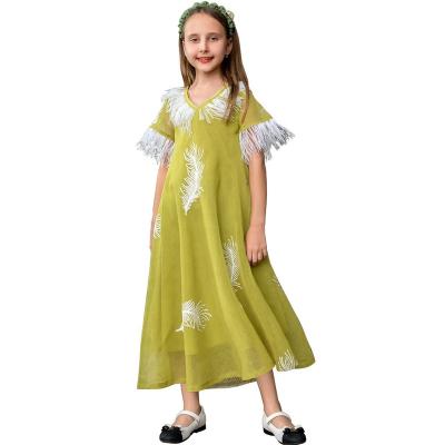 China Polyester/Spandex Ramadan Girl Dress Kaftan Abaya for Arab Muslims Eid Caftan Marocain Children Prayer Abaya Dubai Islam Kids Short Sleeve Tassel for sale