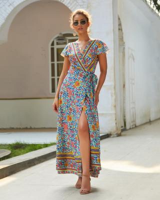 China Ladies Floral Print Vintage Anti-Static Women Sheath Short Summer Long Maxi Dress Casual Holiday Evening Boho Cocktail Beach Dresses for sale