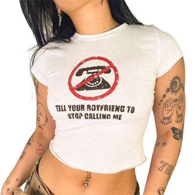 China 2022 summer custom Anti-wrinkle Graphic Logo Letter Printed T-shirts street wear fashion for women casual sexy white crop top shirt for sale