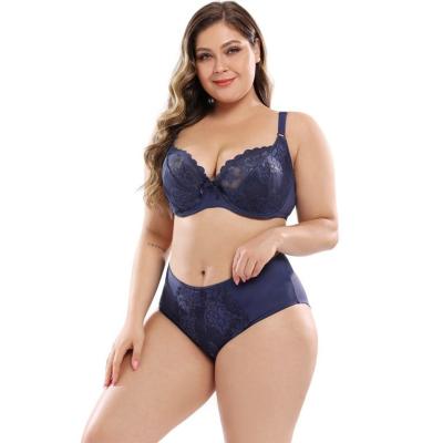 China Breathable Women Plus Size Bra Ladies Wholesale Underwire Lace Underwear Lingerie Floral E-F Chest Bras Big Cup And Large Size Panties Sets for sale