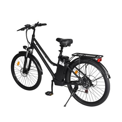 China 700C Aluminum Alloy Black Ladies Urban 350w Step Through City Electric Bike With 7 Speeds for sale