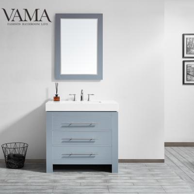 China VAMA Modern 36 Inch New American Style Gray Waterproof Bathroom Vanity With Quartz Top 763036 for sale