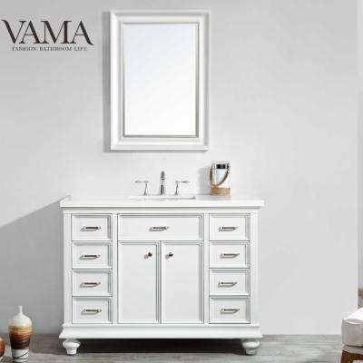 China VAMA Waterproof 48 Inch American Style Hotel Bathroom White Solid Wood Vanity 735048 for sale