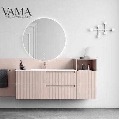 China VAMA 1200mm Width Italian Luxury Bathroom Vanity Wood Furniture Waterproof Slotted Pink Lacquer for sale