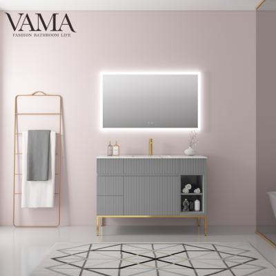 China VAMA 120cm Modern Waterproof Hotel Free Standing Gray Ripple Lit SS Bathroom Furniture Porcelain for sale