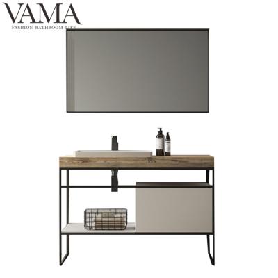 China VAMA Waterproof Industrial Stainless Steel Floor Standing Hotel Bathroom Vanity With Quartz Top LB-002 for sale