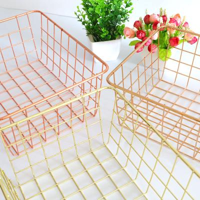 China Modern French Rose Gold Metal Plating Iron Storage Basket for sale