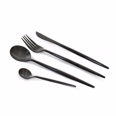 China Viable Matte Polish Black Plated Flatware Stainless Steel Flatware Sets for sale