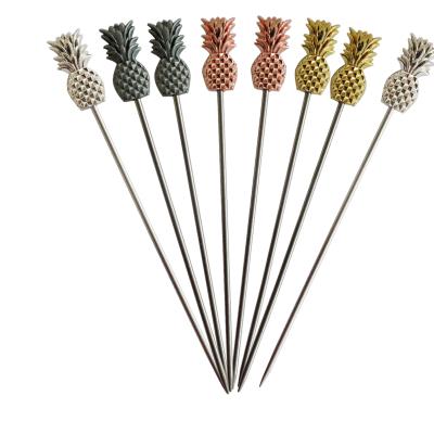 China Sustainable Reusable 304 Stainless Steel Martini Picks Metal Cocktail Picks Pineapple Shape for sale