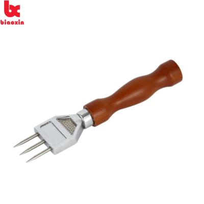 China Sustainable Wood Fork Ice Pick Handle Three Fork Stainless Steel Cocktail Pick For Bar Kitchen for sale