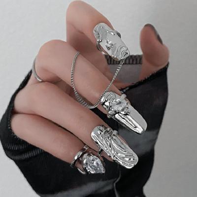 China Silver Shield Nail Punk Finger Tilt Ring Set Adjustable Finger Armor Stackable Adjustable Nail Jewelry Women for sale