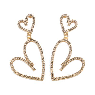 China FASHIONABLE Irregular Double Heart Dangle Earrings Crystal Exaggerated Silver Gold Earring Stud For Party Women Jewelry 2022 for sale