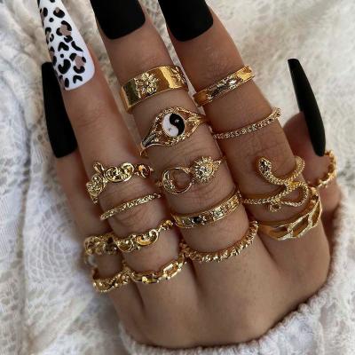 China Environmentally Friendly 16pcs Knuckle Stacking Rings Set Retro Vintage Snake Sun Knot Joint Midi Rings Bohemian Jewelry Accessories for sale