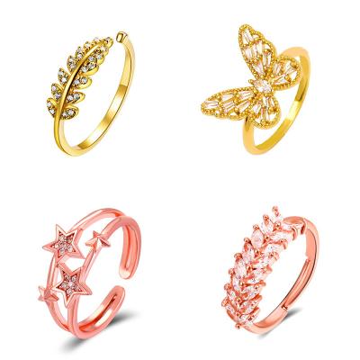 China CLASSIC Women Trendy Gold Silver Plated Crystal Butterfly Ring Star Leaf Frog Prince Silver Zircon Stone Evil Eye Rings Girls for sale