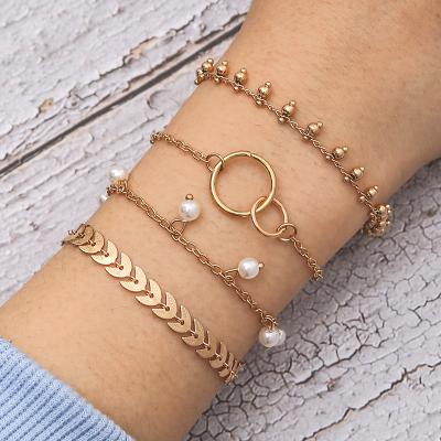 China Vintage 4Pcs Bracelet Set Metal Circle Leaf Bangle Bracelet Women Jewelry Bracelet for sale