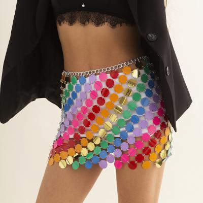 China FASHIONABLE Handmade Squamous Patchwork Sequin Patchwork Rainbow Nightclub Party Strappy Skirt for sale