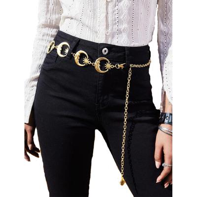 China 2022 Hiphop Sun Moon Waist Chain Belly Belt Body Chains Jewelry Decor Bohemian Gothic Metal Silver Link Women Belt Stars Top for sale