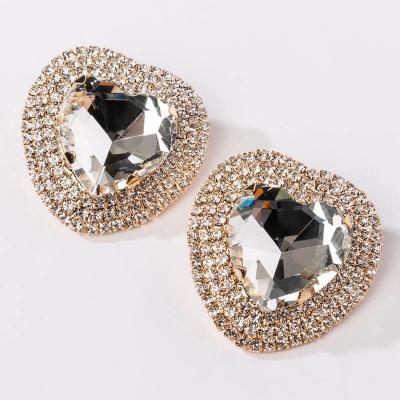 China TRENDY Women's Metallic Ice I Heart Oversized Rhinestone Studs Crytal Charm Cluster Earrings 2022 Fashion Jewelry for sale