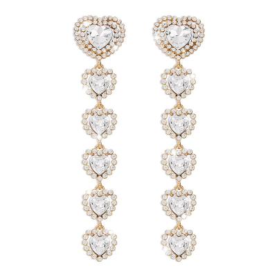 China Romantic Sparkle Heart Crystal Rhinestone Drop Earrings For Women Wedding Dangle Long Ear Drop Bridal Sparkle Jewelry for sale