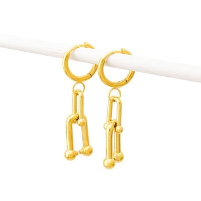 China FASHIONABLE 18K Gold Drop Earrings Chunky U Linked Chain Clip Earrings for sale