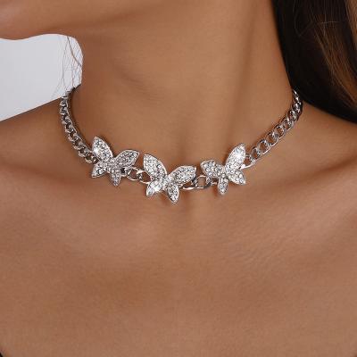 China BOHEMIA Trendy Luxury Sparkle Chain Necklace Women Jewelry Silver Wedding Wedding Crystal Rhinestones Butterfly Choker Necklace for sale