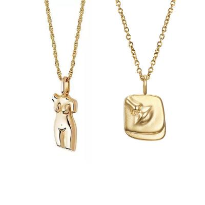 China Office / Career Female Carved Body Figure Necklace 18k Gold Filled Face Lips Pendant Necklace Femme Stainless Steel Aphrodite Jewelry for sale