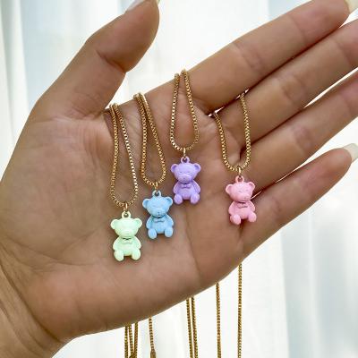 China TRENDY Gummy Bear Necklace Girls Gold Kawaii Bear Charm Pendant Necklaces For Women for sale